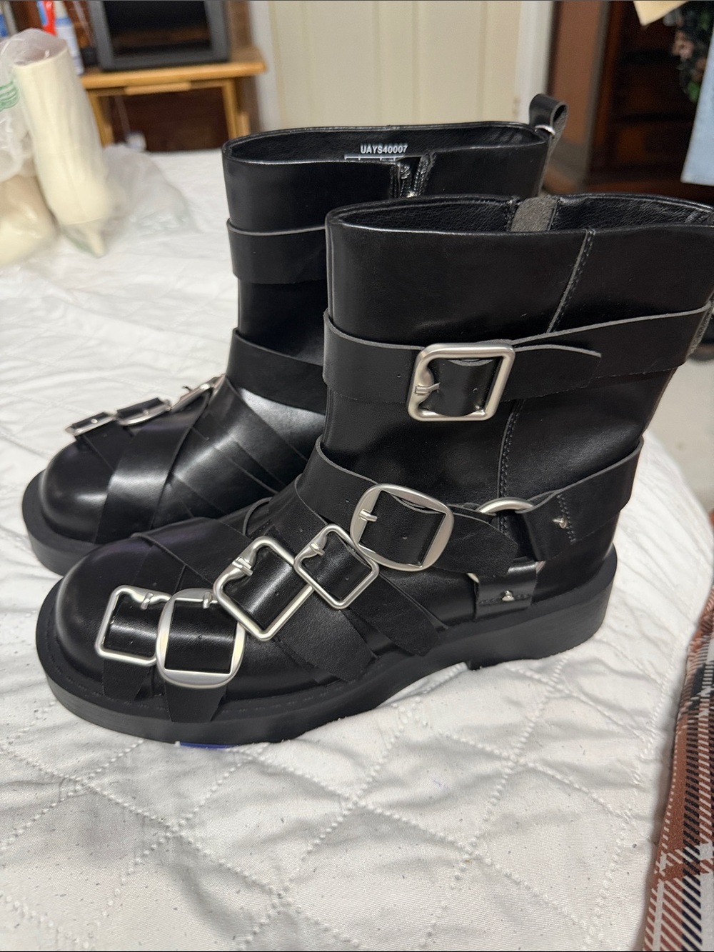 Urban Revivo Black Buckle-Strap Women's Ankle Boots